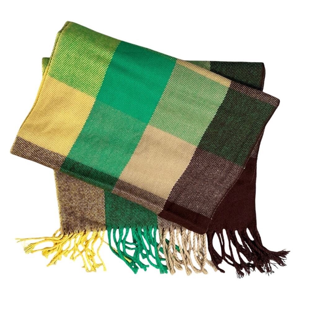 100% Cashmere Checked Scarf Fringe Detailing Made in Scotland 72" x 12"